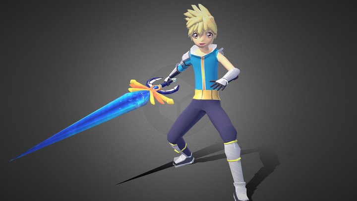 Anime Sword Boy 3D Model