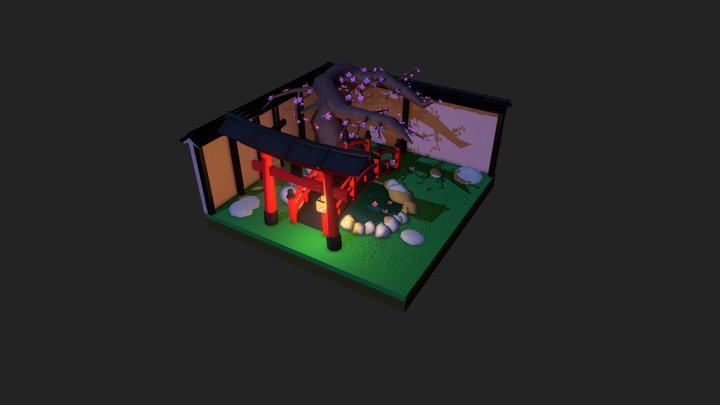 Japanese Garden Diorama 3D Model