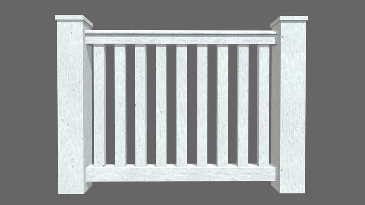 Wooden Fence Painted White 3D Model