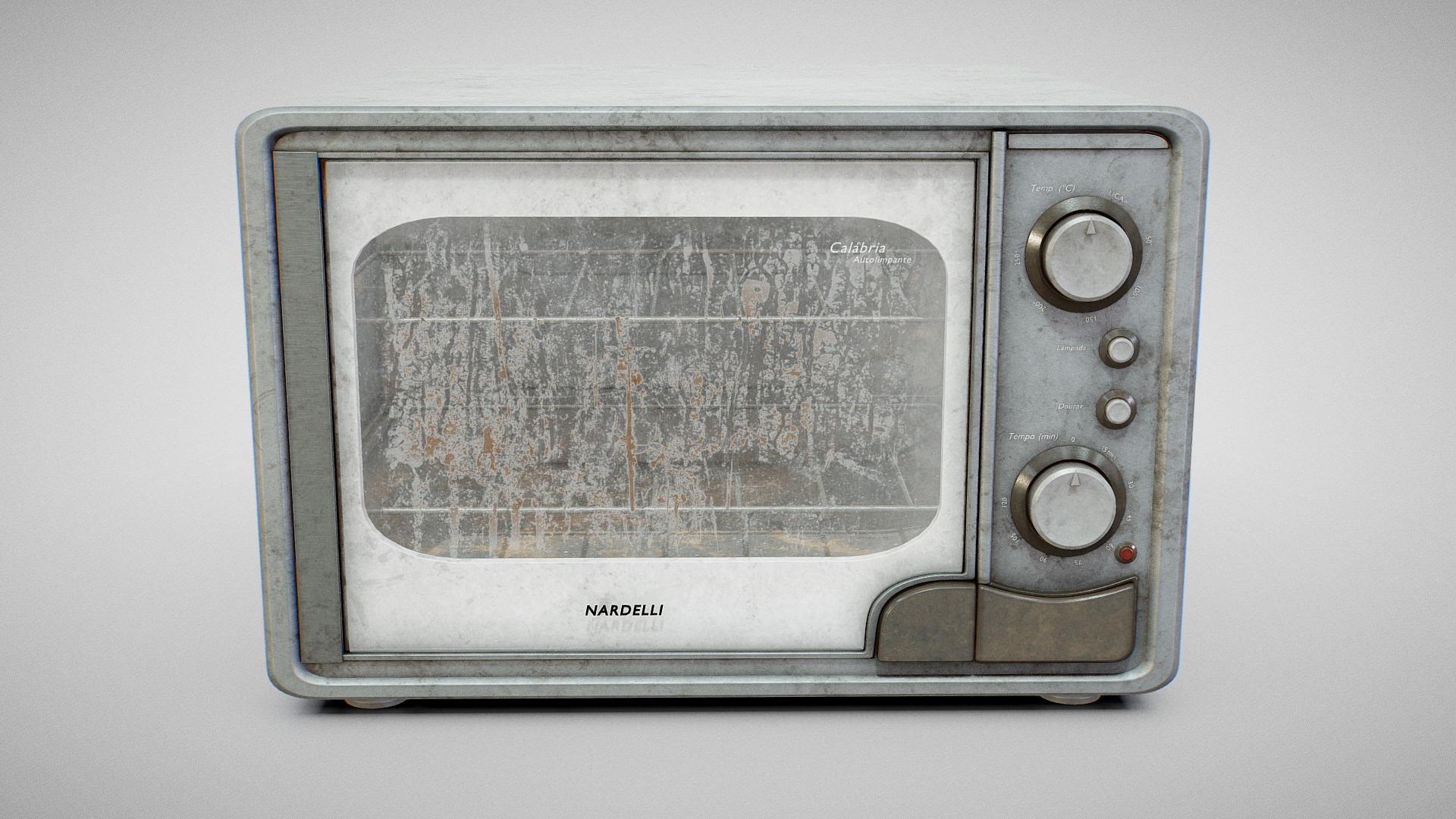 3D model Oven – Nardelli Calabria (Dirty) - This is a 3D model of the Oven - Nardelli Calabria (Dirty). The 3D model is about a silver rectangular object with a black knob.