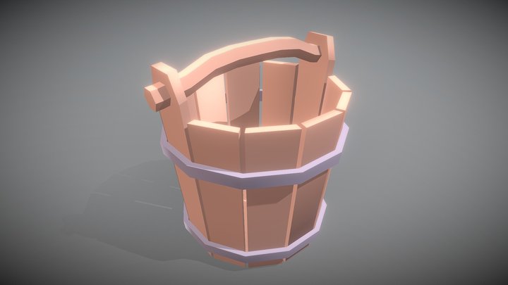 Low Poly Wooden Bucket 3D Model
