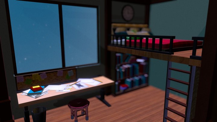 Drawing college dorm Room 3D Model