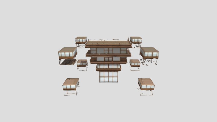 Floating Pagoda Elements 3D Model