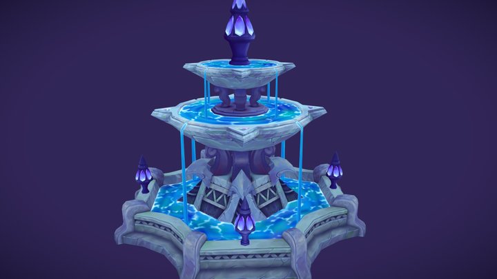 Stylized handpainted lowpoly water fountain 3D Model