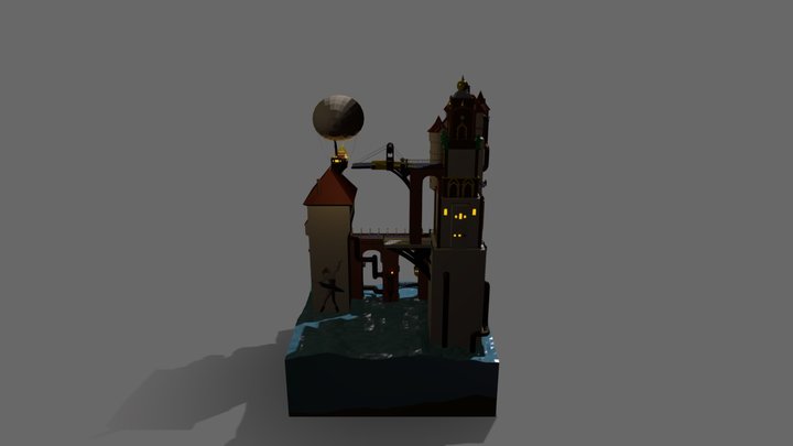 LowPoly Steampunk Tower 3D Model