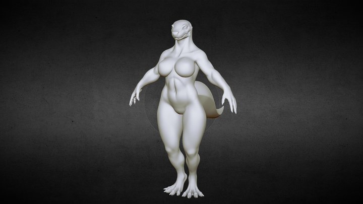 Female Anthro Lizard Base 3D Model