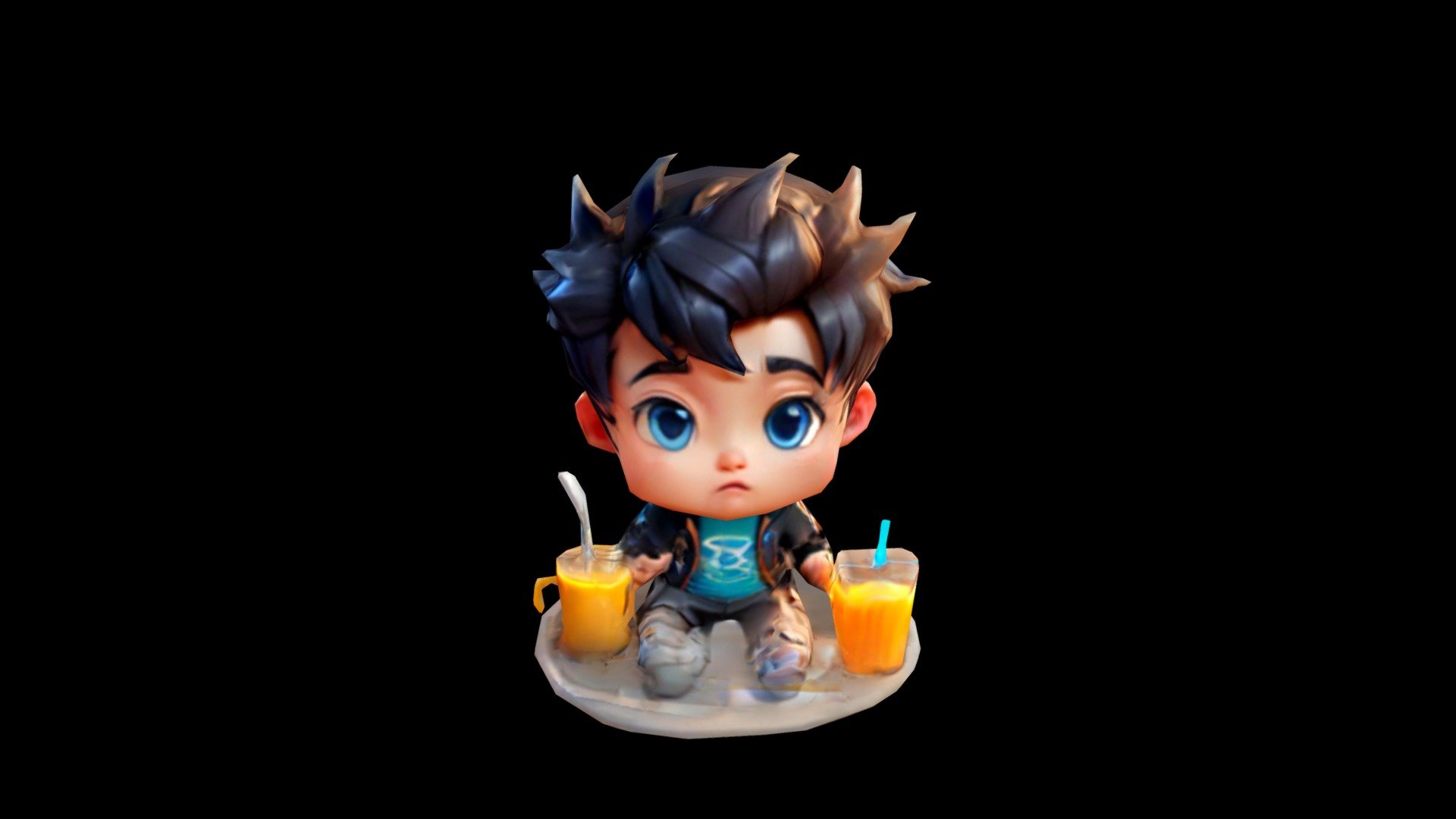 Anime character A boy with black hair and blue e