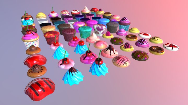 Ultimate Low poly Cupcake Package 3D Model