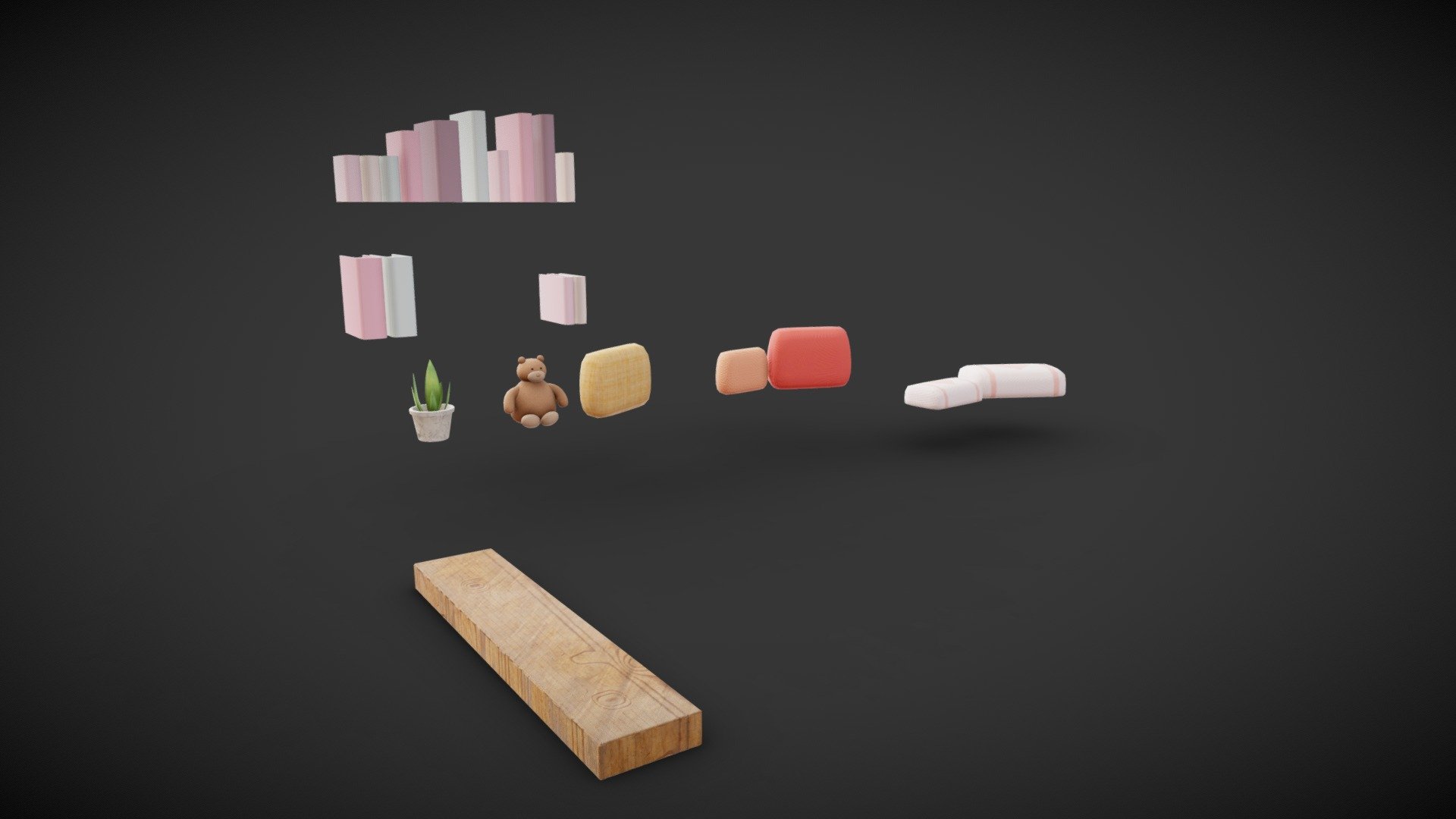 Set of assets for stylized bedroom