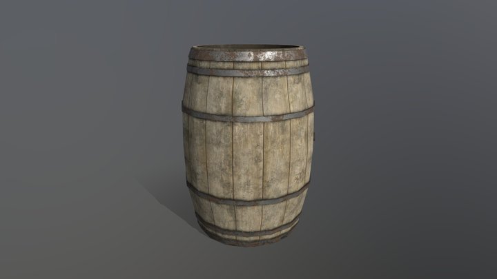 Low Poly Wooden Barrel 3D Model