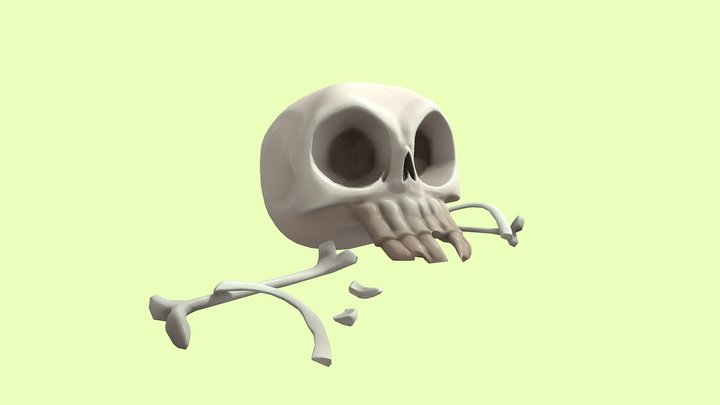 Stylized Skull and Bones Game Prop 3D Model