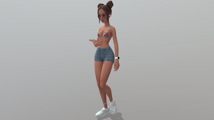 Lady walking animated with accessories 3D Model
