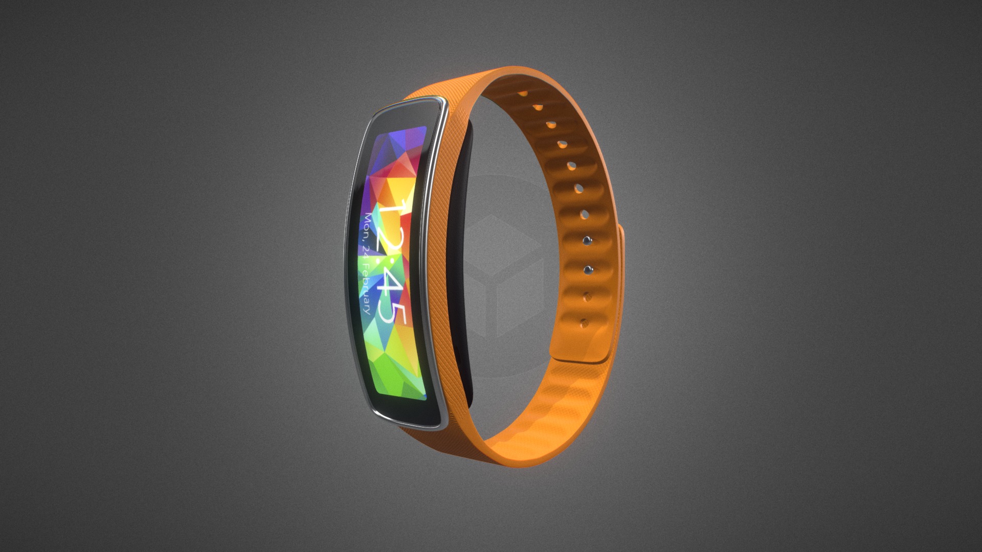 3D model Samsung Gear Fit for Element 3D - This is a 3D model of the Samsung Gear Fit for Element 3D. The 3D model is about a circular object with a logo on it.