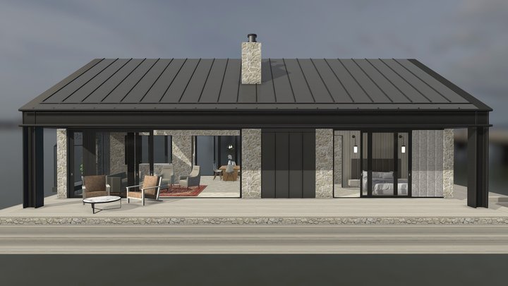 House - Stone Cabin - Modern Log Cabin 03 3D Model