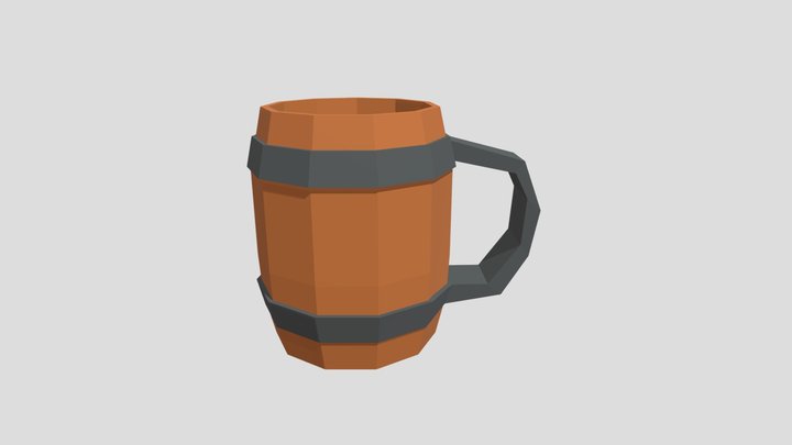 Ancient Wooden Beer Mug - Low Poly 3D Model