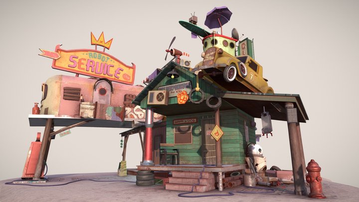 Robot Service & House 3D Model