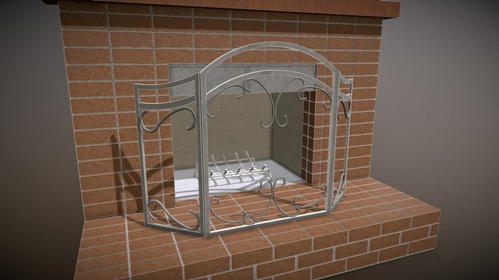 Fireplace with Grate and Mantle 3D Model