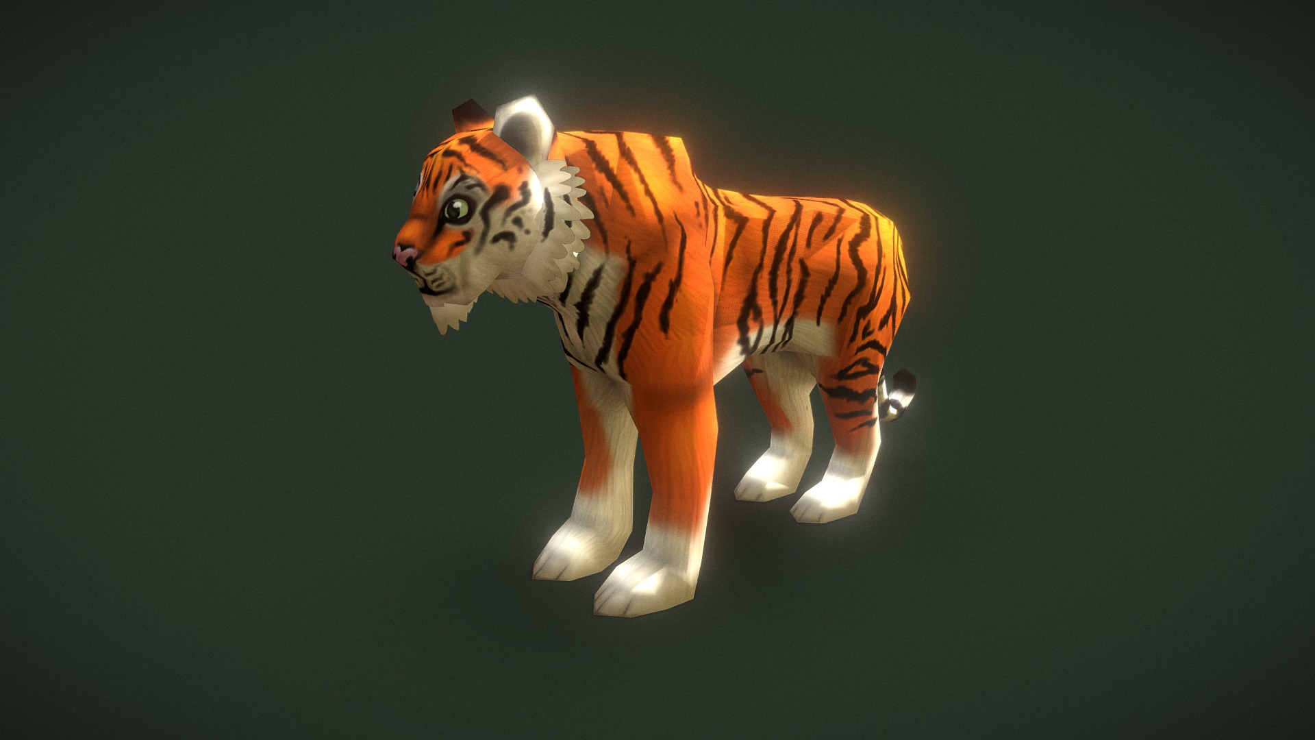 3D model Low Poly Hand-Painted Tiger - This is a 3D model of the Low Poly Hand-Painted Tiger. The 3D model is about a tiger running on a green background.