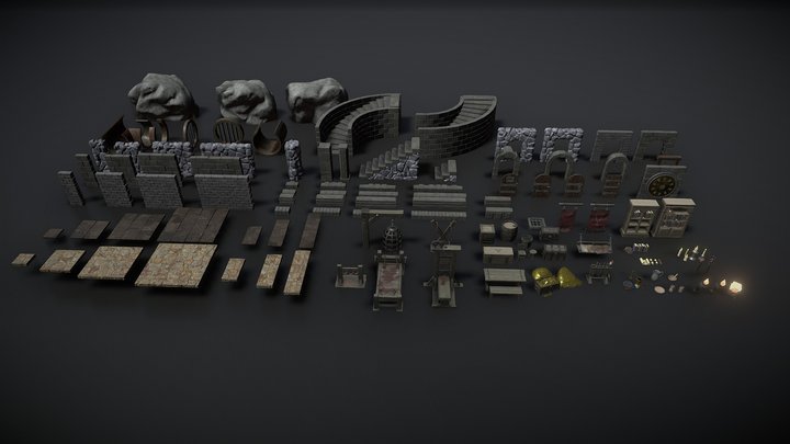 125 Piece Dungeon Modular Kitbash Set 3D Model