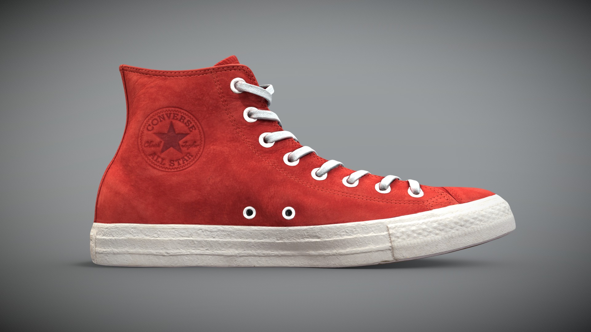 3D model Converse All Star (Red leather) - This is a 3D model of the Converse All Star (Red leather). The 3D model is about a red and white shoe.