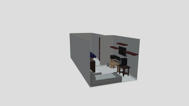 Habitación 3D con PC, monitores y mobiliario
