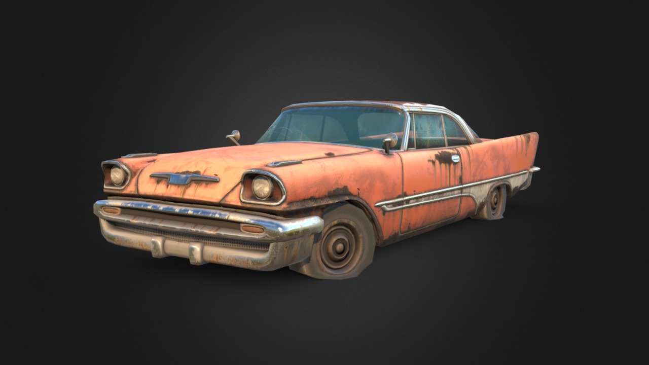 3D model Old Rusty Car 2 Revisit - This is a 3D model of the Old Rusty Car 2 Revisit. The 3D model is about an orange car with a white stripe.