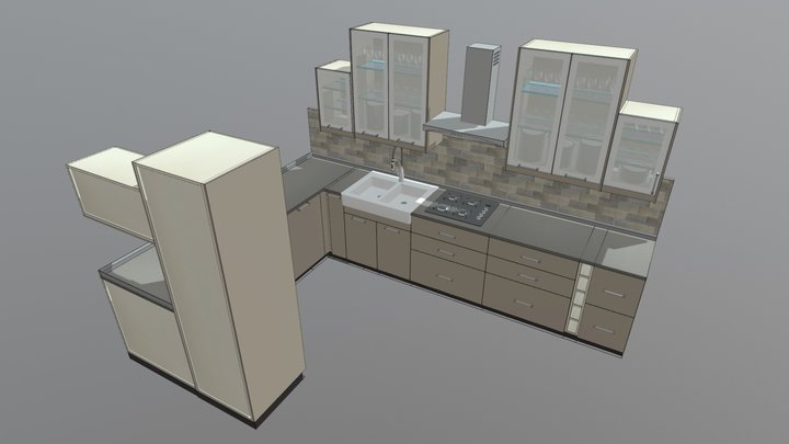 Ikea styled kitchen U-form 3D Model