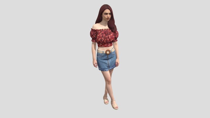 Crimson Floral Off-Shoulder Summer Look – Free 3D Model STL