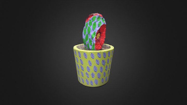 Painted Rock In Planter 3D Model