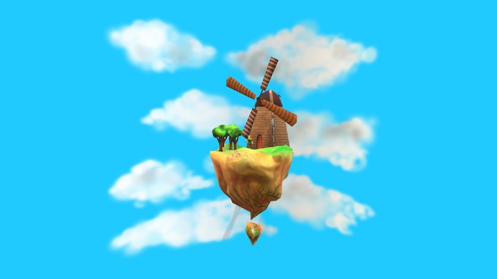 Low poly game asset-windmill scene 3D Model