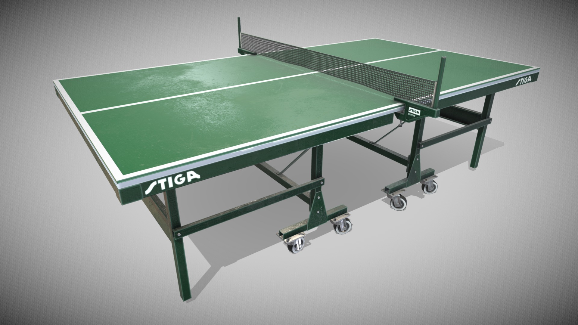 3D model Stiga Tennis Table - This is a 3D model of the Stiga Tennis Table. The 3D model is about a green table with a metal frame.