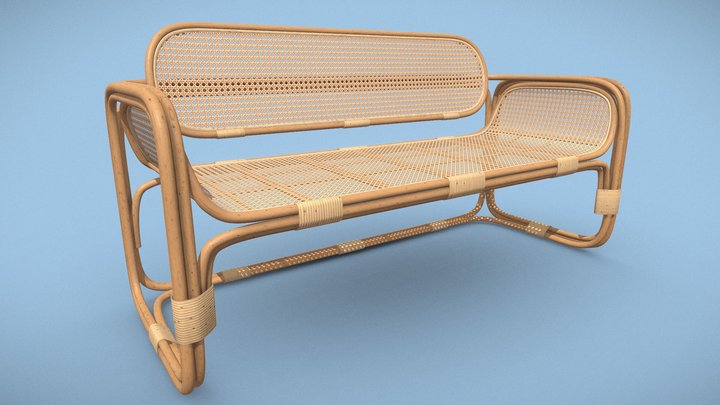 Dining Bench With Rattan Natural 3D Model