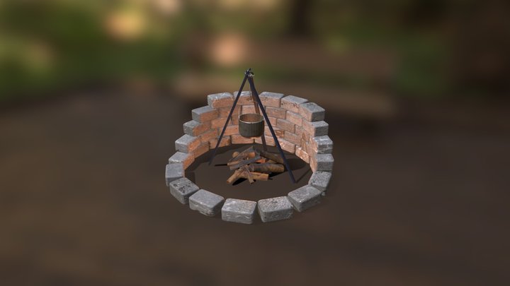 Campfire with Pot 3D Model
