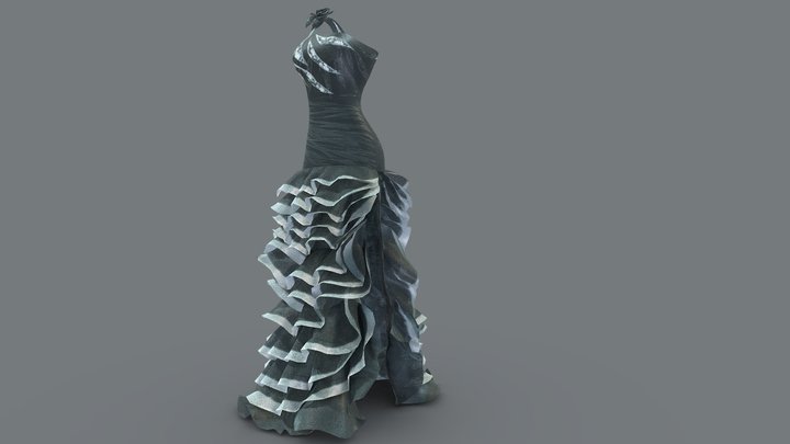 One Shoulder Layered Ruffled Prom Dress 3D Model