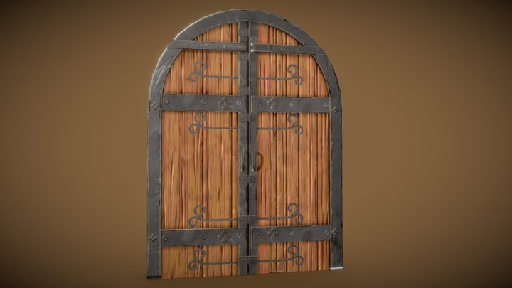 Stylized Wooden Medieval Door 3D Model