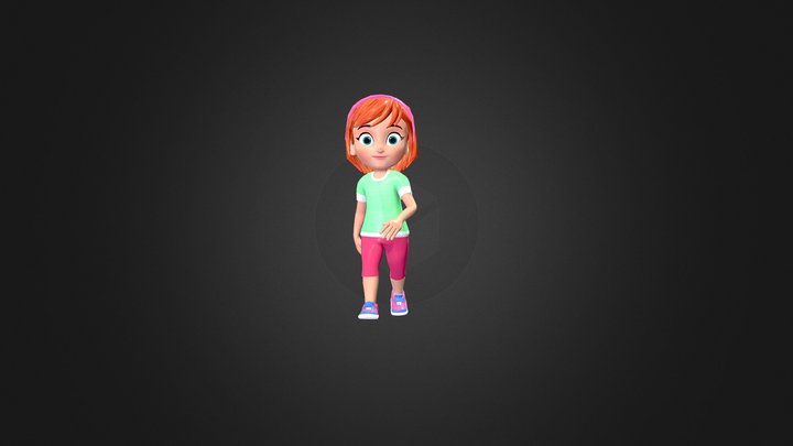 Little Girl Gaming Animation 3D Model