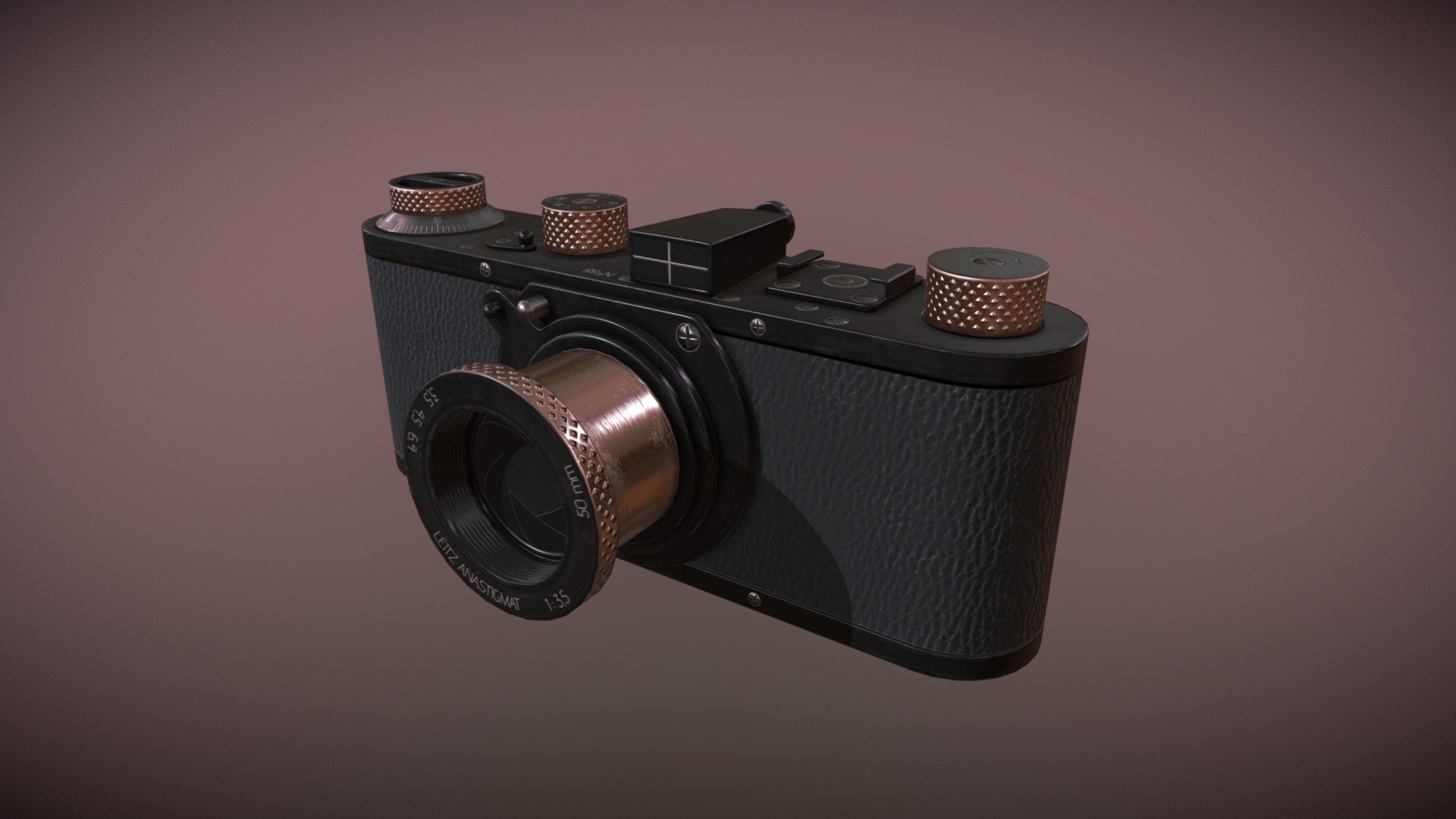 3D model Game Art: Vintage Photo Camera - This is a 3D model of the Game Art: Vintage Photo Camera. The 3D model is about a black camera with a lens.