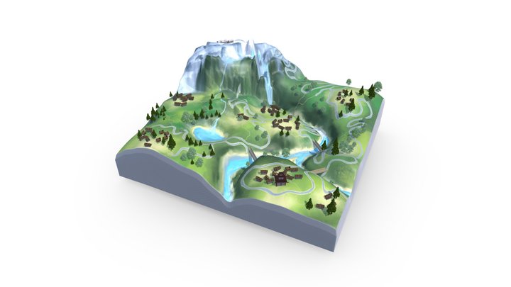 3D Town Terrain Model - Hilly Contour 3D Model