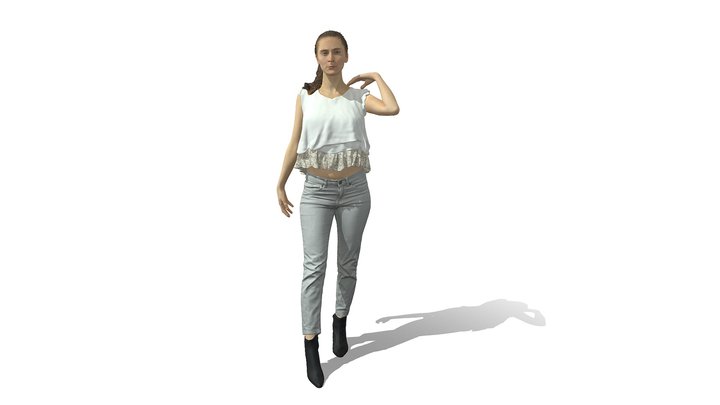 Roxane - white top, grey trousers, black boots 3D Model