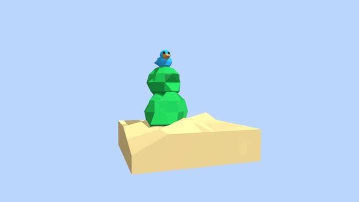Cacti and bluebird 3D Model