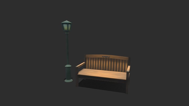 Streer Bench and Lamp 3D Model