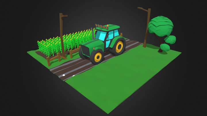 Green Farm Tractor - Game Asset (Update) 3D Model
