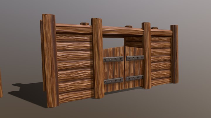 Wood fortress walls and gates 3D Model