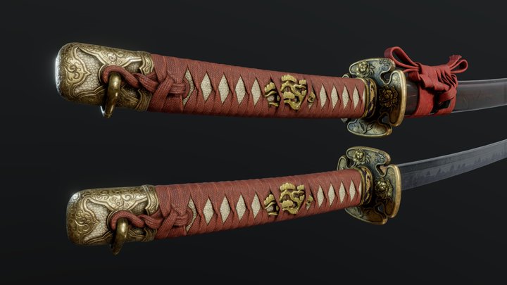 Samurai Katana Modular Pack Peony Flower 3D Model