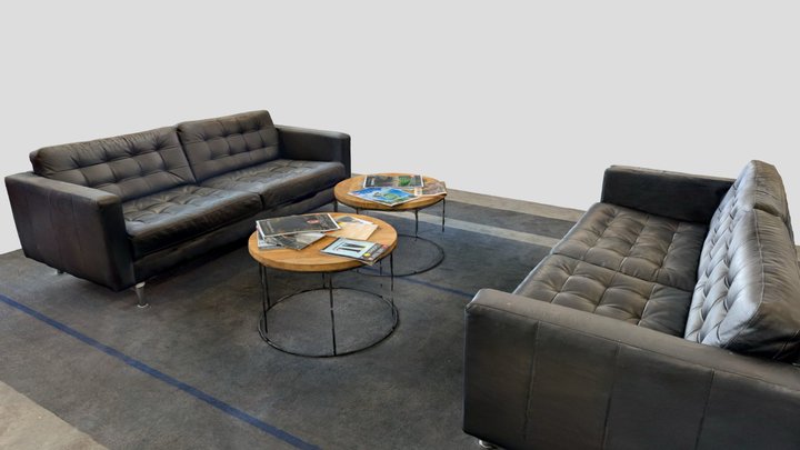 Big Leather sofa with tea table 3D Model
