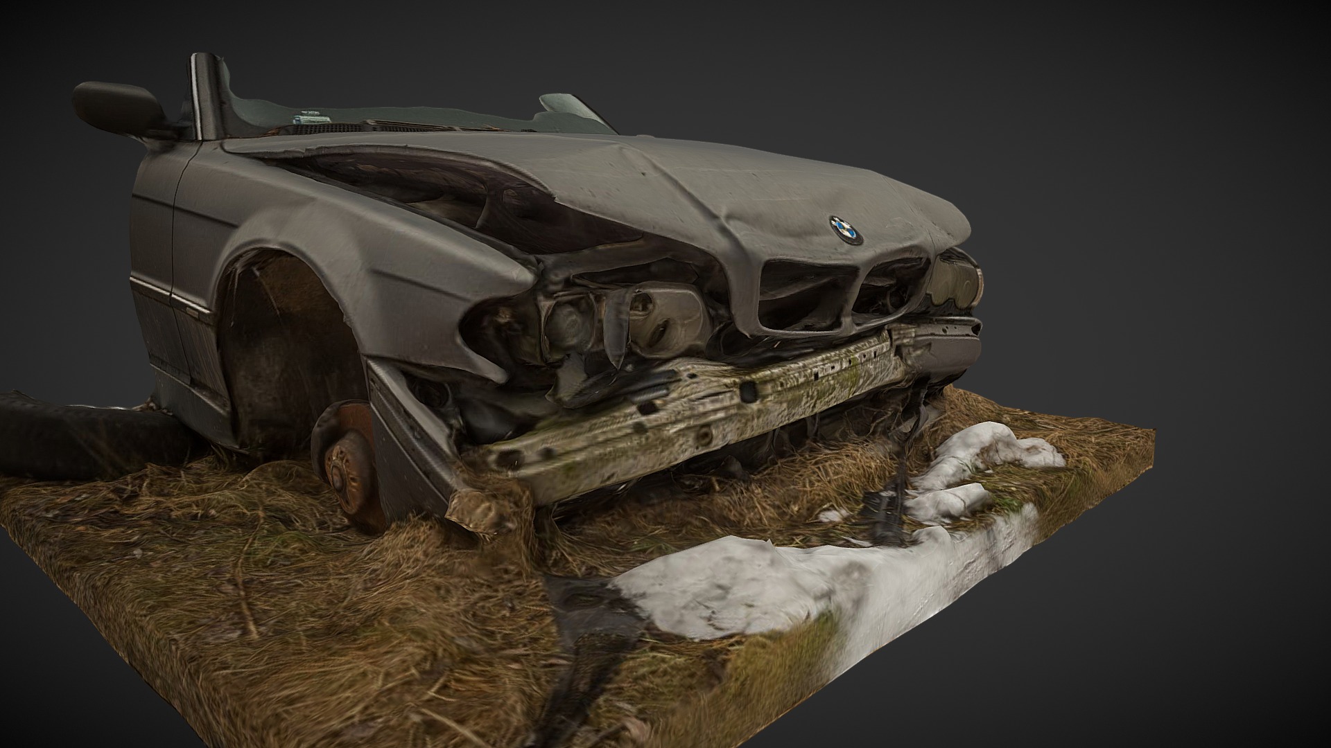 3D model BMW 7 Series’s crash - This is a 3D model of the BMW 7 Series's crash. The 3D model is about a car with a flat tire.
