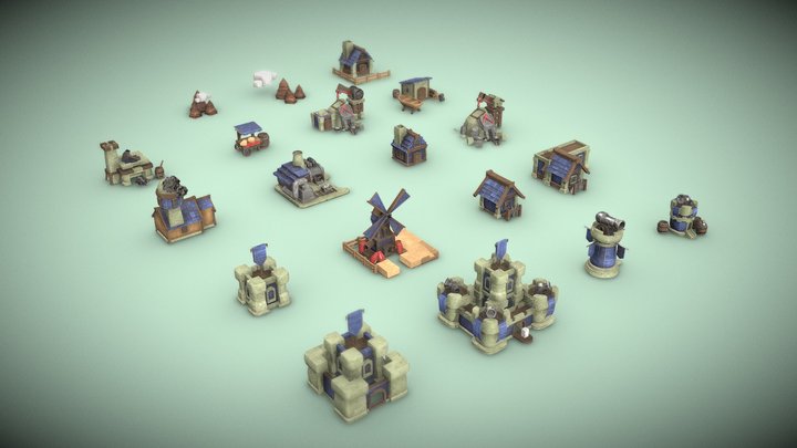 A set of tasks for the game medieval city 3D Model