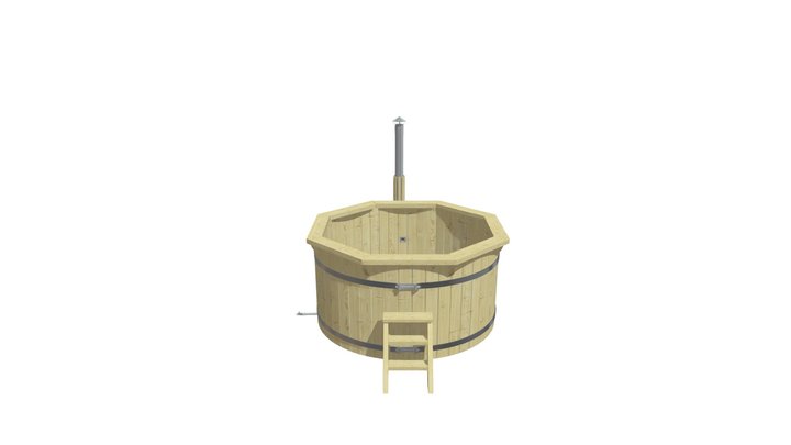 Wooden Hot Tub (2.2m) with external heater 3D Model