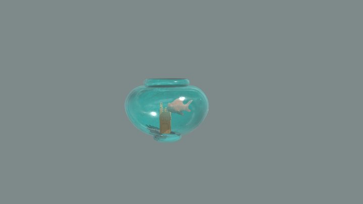 Fish, fishbowl, and castle 3D Model