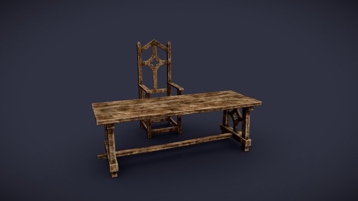 Medieval DinningTable Chair 3D Model